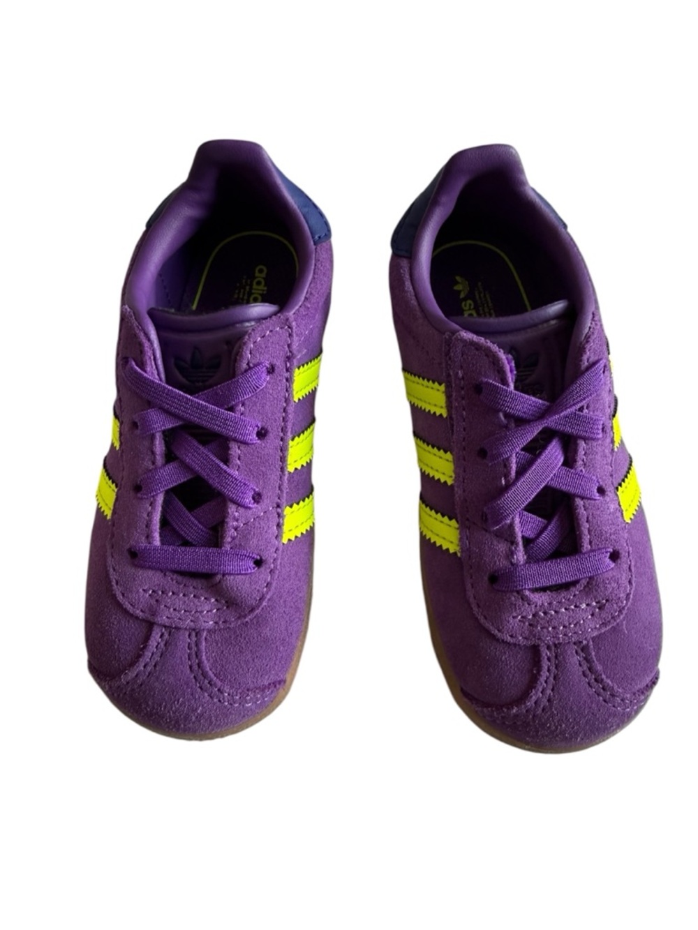 adidas Kids Gazelle Suede Sneaker - Purple with Neon green Stripes - Picture 2 of 11